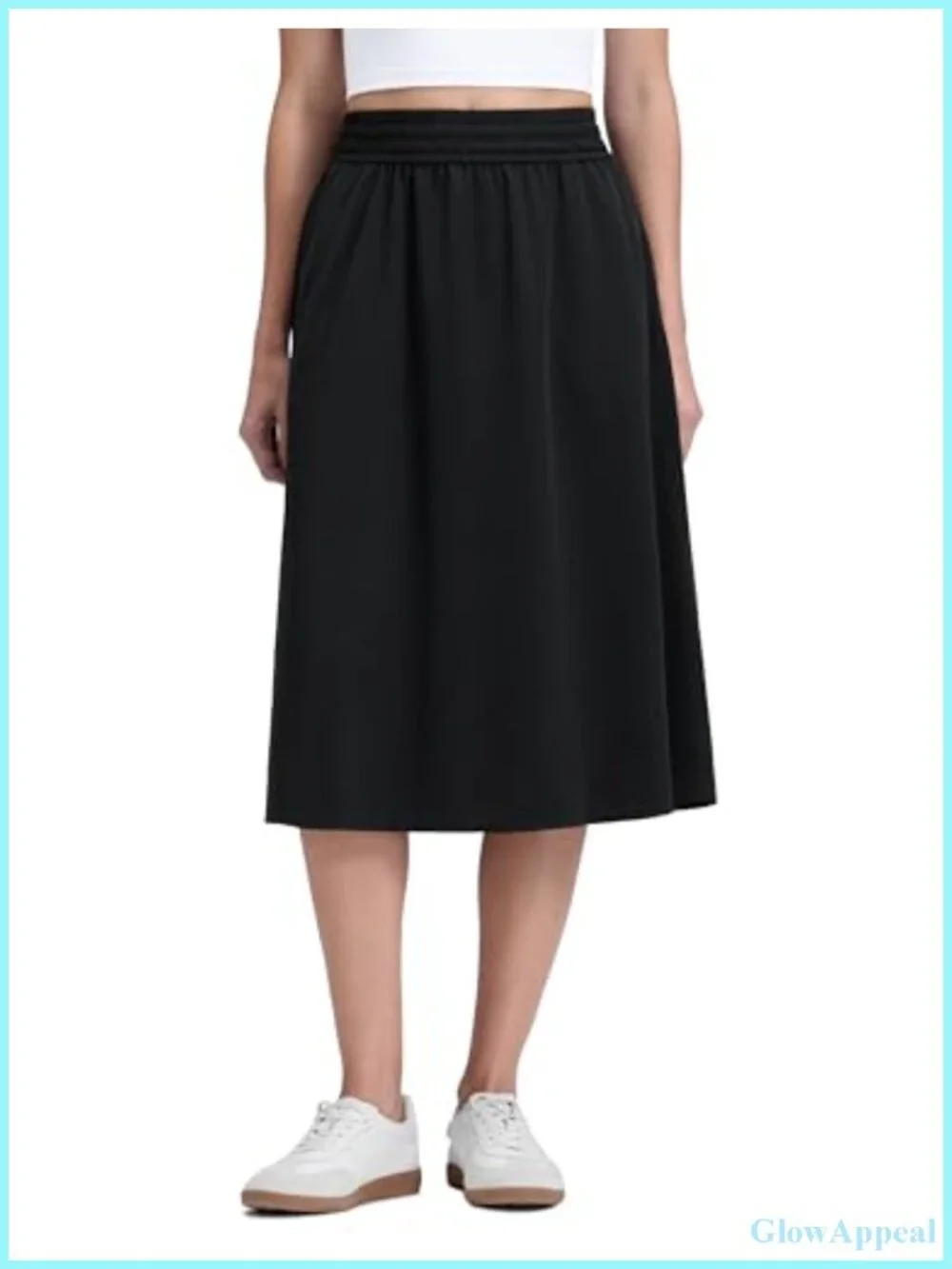 High Waisted Flowy Midi Skort with Pockets, Lightweight Quick-Dry, Casual